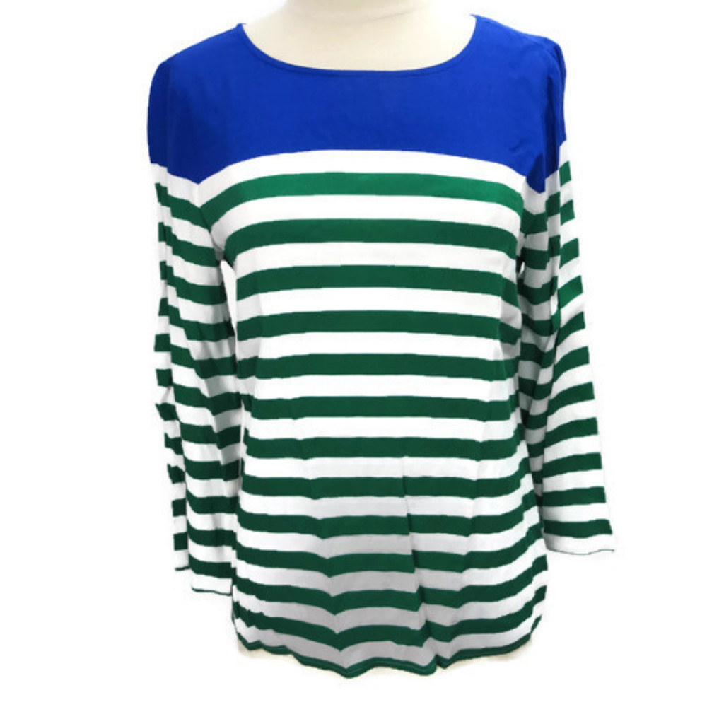 J Crew Top Green White Blue 4 Stripes Long Sleeves